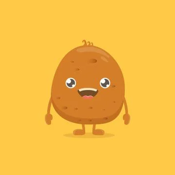 Vector funny cartoon cute smiling tiny potato isolated on yellow background Illustrazione stock