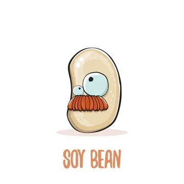 Vector funny cartoon cute soybean character isolated on white background. Japan Stock Illustration