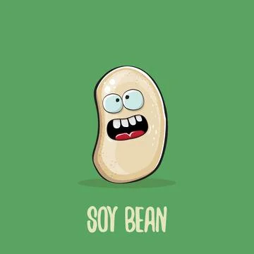 Vector funny cartoon cute soybean character isolated on green background. Japan Stock Illustration