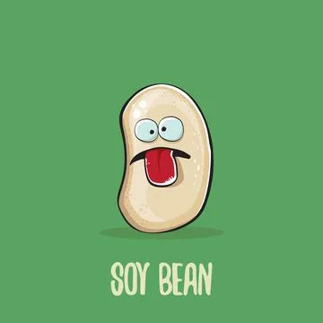 Vector funny cartoon cute soybean character isolated on green background. Japan Stock Illustration
