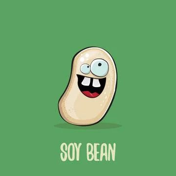 Vector funny cartoon cute soybean character isolated on green background. Japan Stock Illustration