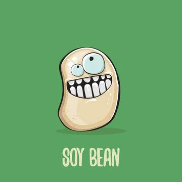 Vector funny cartoon cute soybean character isolated on green background. Japan Stock Illustration