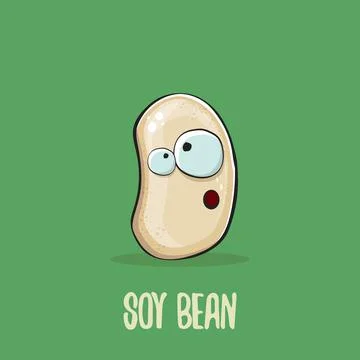 Vector funny cartoon cute soybean character isolated on green background. Japan Stock Illustration