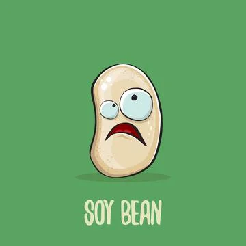 Vector funny cartoon cute soybean character isolated on green background. Japan Stock Illustration