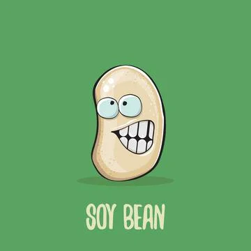 Vector funny cartoon cute soybean character isolated on green background. Japan Stock Illustration