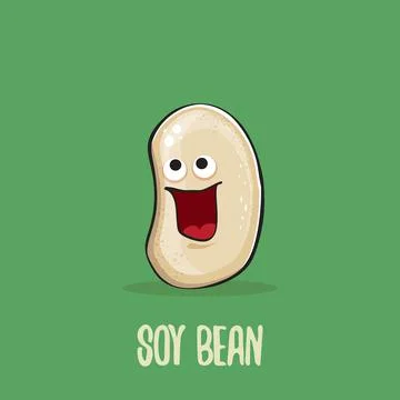 Vector funny cartoon cute soybean character isolated on green background. Japan Stock Illustration