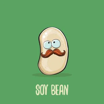 Vector funny cartoon cute soybean character isolated on green background. Japan Stock Illustration
