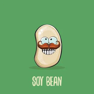Vector funny cartoon cute soybean character isolated on green background. Japan Stock Illustration