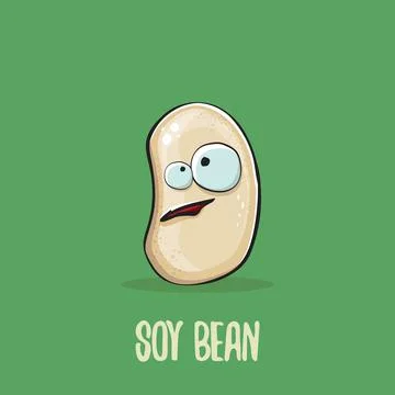 Vector funny cartoon cute soybean character isolated on green background. Japan Stock Illustration