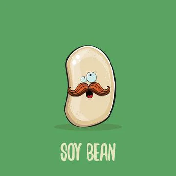 Vector funny cartoon cute soybean character isolated on green background. Japan Stock Illustration