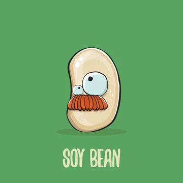 Vector funny cartoon cute soybean character isolated on green background. Japan Stock Illustration