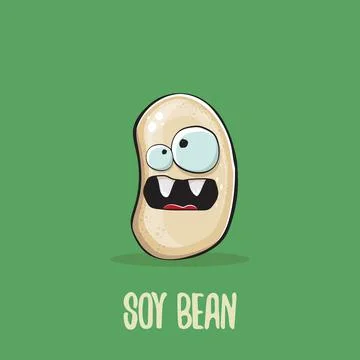 Vector funny cartoon cute soybean character isolated on green background. Japan Stock Illustration