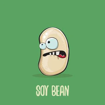 Vector funny cartoon cute soybean character isolated on green background. Japan Stock Illustration
