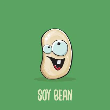 Vector funny cartoon cute soybean character isolated on green background. Japan Stock Illustration