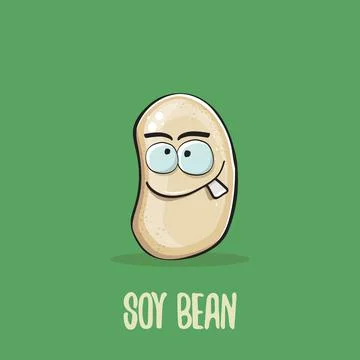 Vector funny cartoon cute soybean character isolated on green background. Japan Stock Illustration