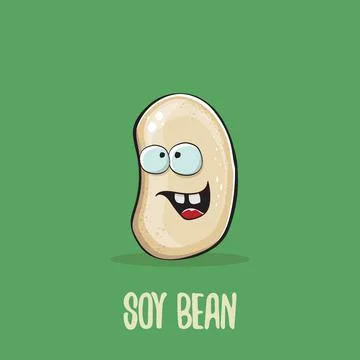 Vector funny cartoon cute soybean character isolated on green background. Japan Stock Illustration