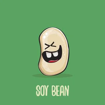 Vector funny cartoon cute soybean character isolated on green background. Japan Stock Illustration