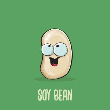 Vector funny cartoon cute soybean character isolated on green background. Japan Stock Illustration