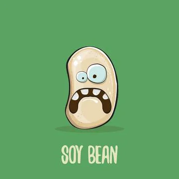 Vector funny cartoon cute soybean character isolated on green background. Japan Stock Illustration