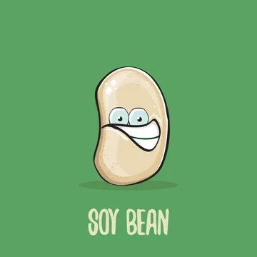 Vector funny cartoon cute soybean character isolated on green background. Japan Stock Illustration