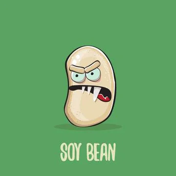 Vector funny cartoon cute soybean character isolated on green background. Japan Stock Illustration