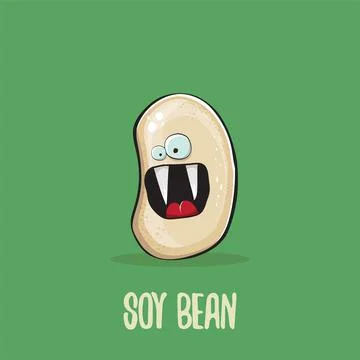 Vector funny cartoon cute soybean character isolated on green background. Japan Stock Illustration