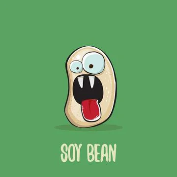 Vector funny cartoon cute soybean character isolated on green background. Japan Stock Illustration