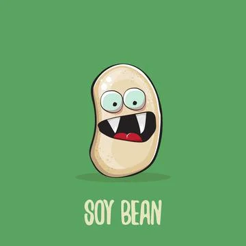 Vector funny cartoon cute soybean character isolated on green background. Japan Stock Illustration