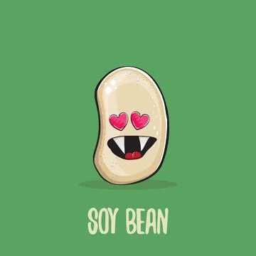 Vector funny cartoon cute soybean character isolated on green background. Japan Stock Illustration