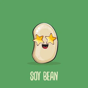 Vector funny cartoon cute soybean character isolated on green background. Japan Stock Illustration