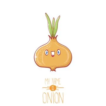 Vector funny cartoon cute tiny onion character isolated on white background. My Illustrazione stock