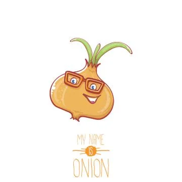 Vector funny cartoon cute tiny onion character isolated on white background. My Illustrazione stock