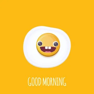 Vector funny cartoon fried egg character isolated on orange background. funky Stock Illustration