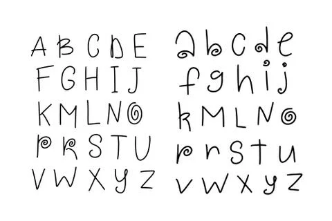 Vector funny cartoon hand drawn marker alphabet. Kid Stock Illustration