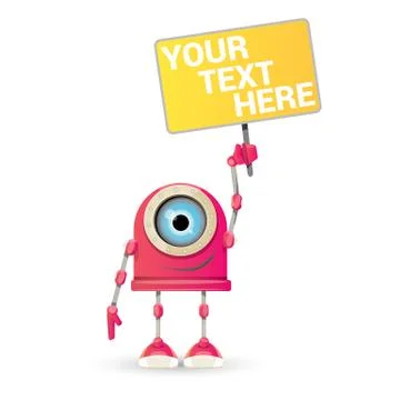 Vector funny cartoon pink friendly robot character Isolated on white background Stock Illustration