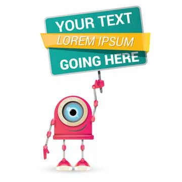 Vector funny cartoon pink friendly robot character Isolated on white background Stock Illustration