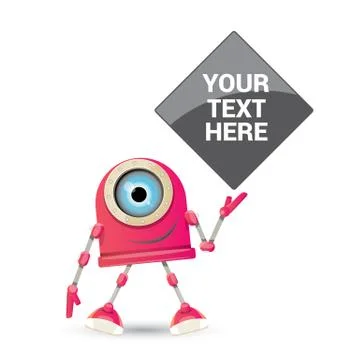 Vector funny cartoon pink friendly robot character Isolated on white background Stock Illustration
