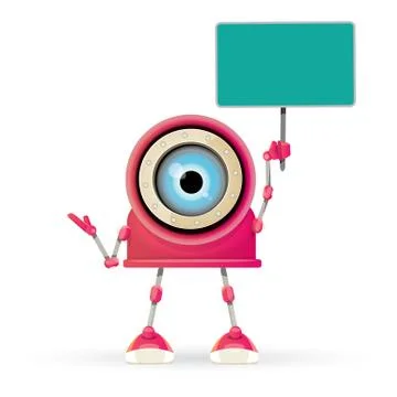 Vector funny cartoon pink friendly robot character Isolated on white background 스톡 일러스트