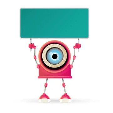 Vector funny cartoon pink friendly robot character Isolated on white background Stock Illustration