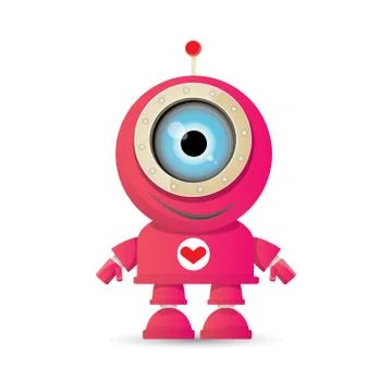 Vector funny cartoon pink friendly robot character Isolated on white background 스톡 일러스트