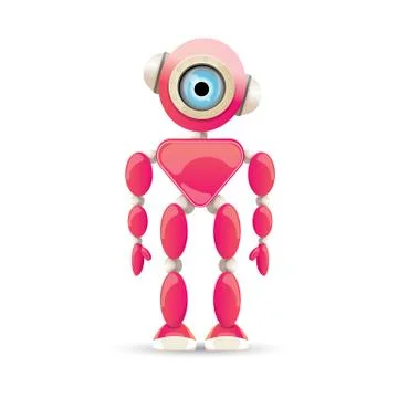 Vector funny cartoon pink friendly robot character Isolated on white background Stock Illustration