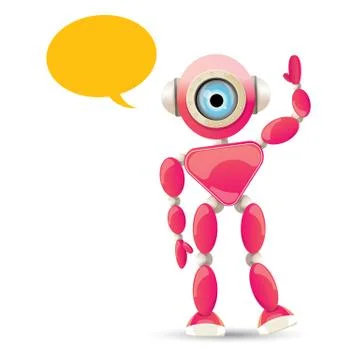 Vector funny cartoon pink friendly robot character Isolated on white background Stock Illustration