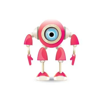 Vector funny cartoon pink friendly robot character Isolated on white background Stock Illustration