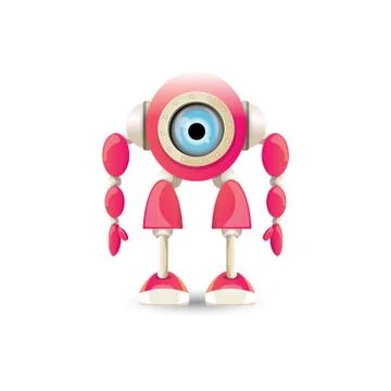 Vector funny cartoon pink friendly robot character Isolated on white background Stock Illustration