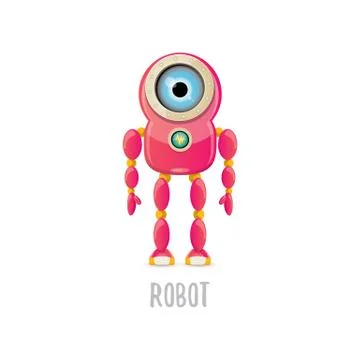 Vector funny cartoon pink friendly robot character Isolated on white background Stock Illustration