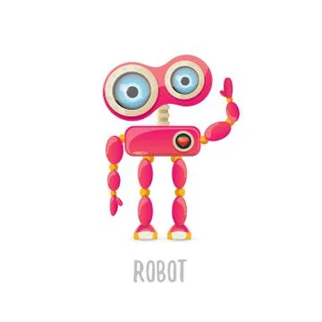 Vector funny cartoon pink friendly robot character Isolated on white background Stock Illustration