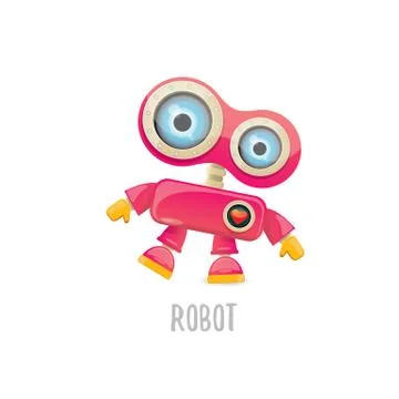 Vector funny cartoon pink friendly robot character Isolated on white background Stock Illustration