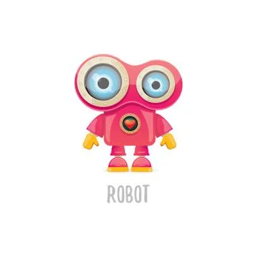 Vector funny cartoon pink friendly robot character Isolated on white background 스톡 일러스트