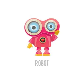Vector funny cartoon pink friendly robot character Isolated on white background Stock Illustration