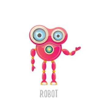 Vector funny cartoon pink friendly robot character Isolated on white background Stock Illustration